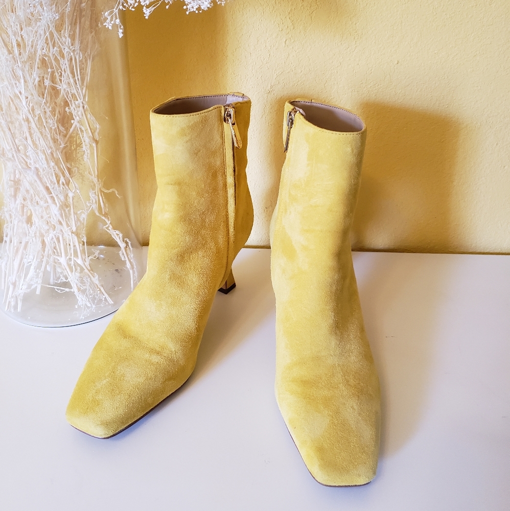 Sam Edelman yellow suede boots with kitten heel